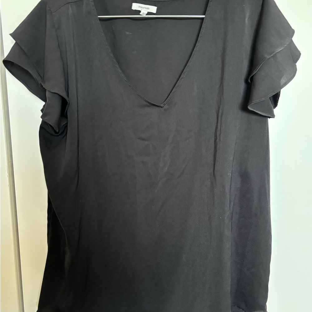 Maurices Gray Flutter Sleeve Ruffled Blouse
